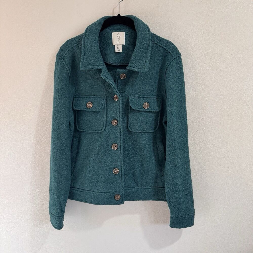 Joie Coat Jacket S Green Boiled Wool Boxy Pockets Button Front Shacket Chore